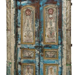 Porte Architecturale Ancienne en Bois Polychrome