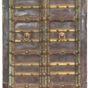Pair of metal-banded wooden doors