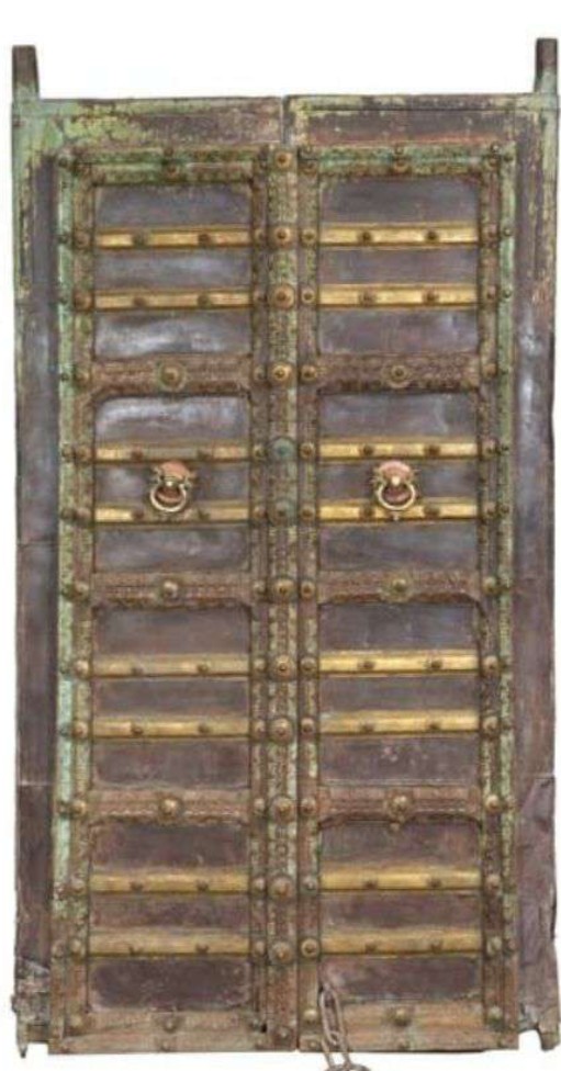Pair of metal-banded wooden doors